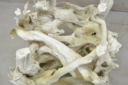 Vintage Mid Century Modern White Driftwood Kidney Glass Side Table Floor Lamp