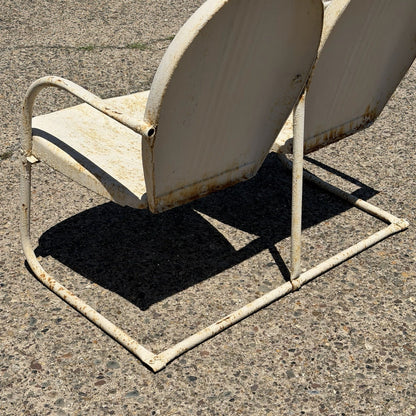 Vintage Art Deco Steel Metal Clam Shell Double Seat Porch Patio Loveseat - Pair