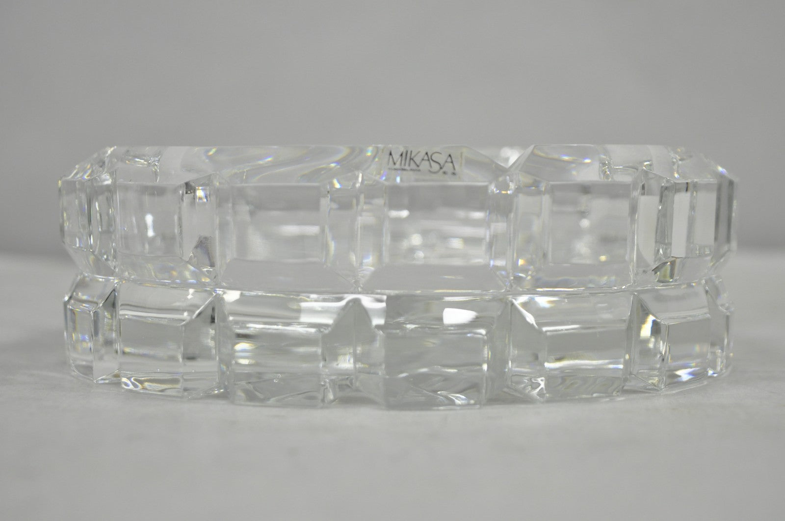 Vintage Highcrest by Mikasa Large 7" Leaded Crystal Glass Ashtray Cube Pattern