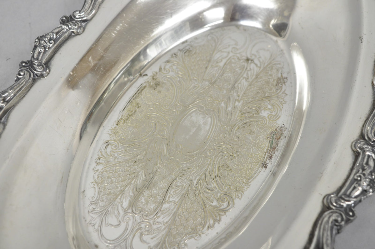 Vintage Victorian Style Silver Plated Oval 13.5" Trinket Serving Dish (D)