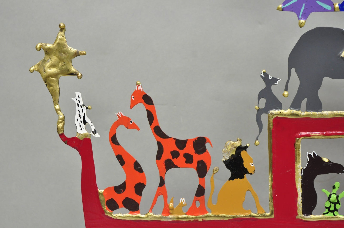 Modern Noah's Ark Cut Steel Judaica Art Hannukah Menorah Candelabra Sculpture