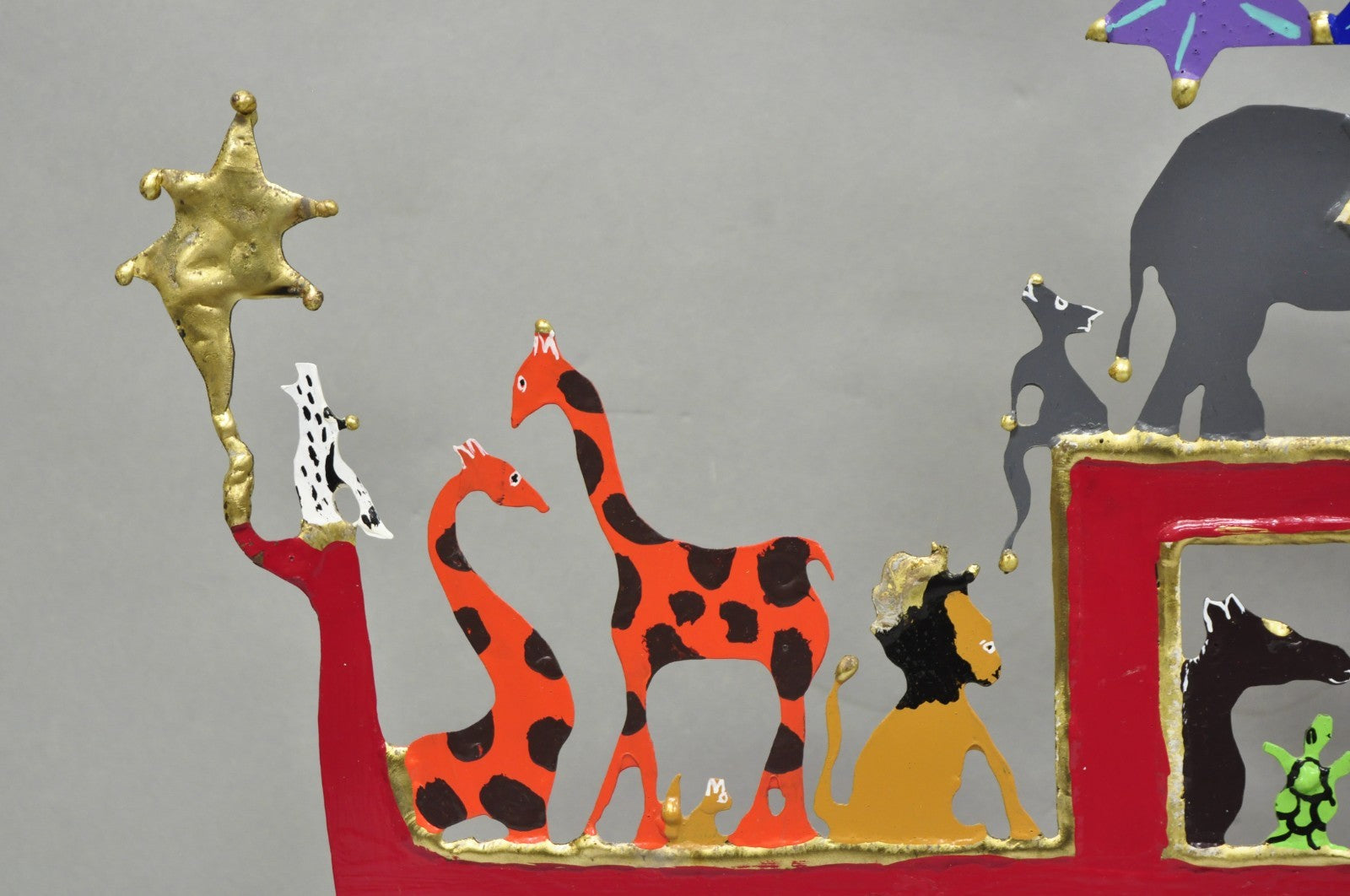 Modern Noah's Ark Cut Steel Judaica Art Hannukah Menorah Candelabra Sculpture