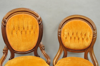 Antique Eastlake Victorian Carved Walnut Orange Parlor Side Chairs - a Pair