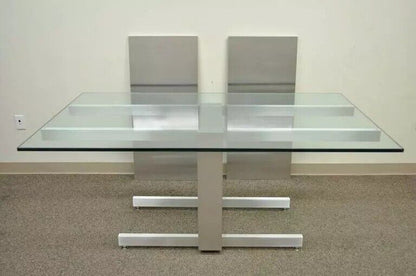Vladimir Kagan Brushed Aluminum & Glass Cubist Extension Dining Conference Table