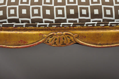 Vintage French Louis XV Style Distressed Gold Gilt Cane Back Vanity Bench Seat