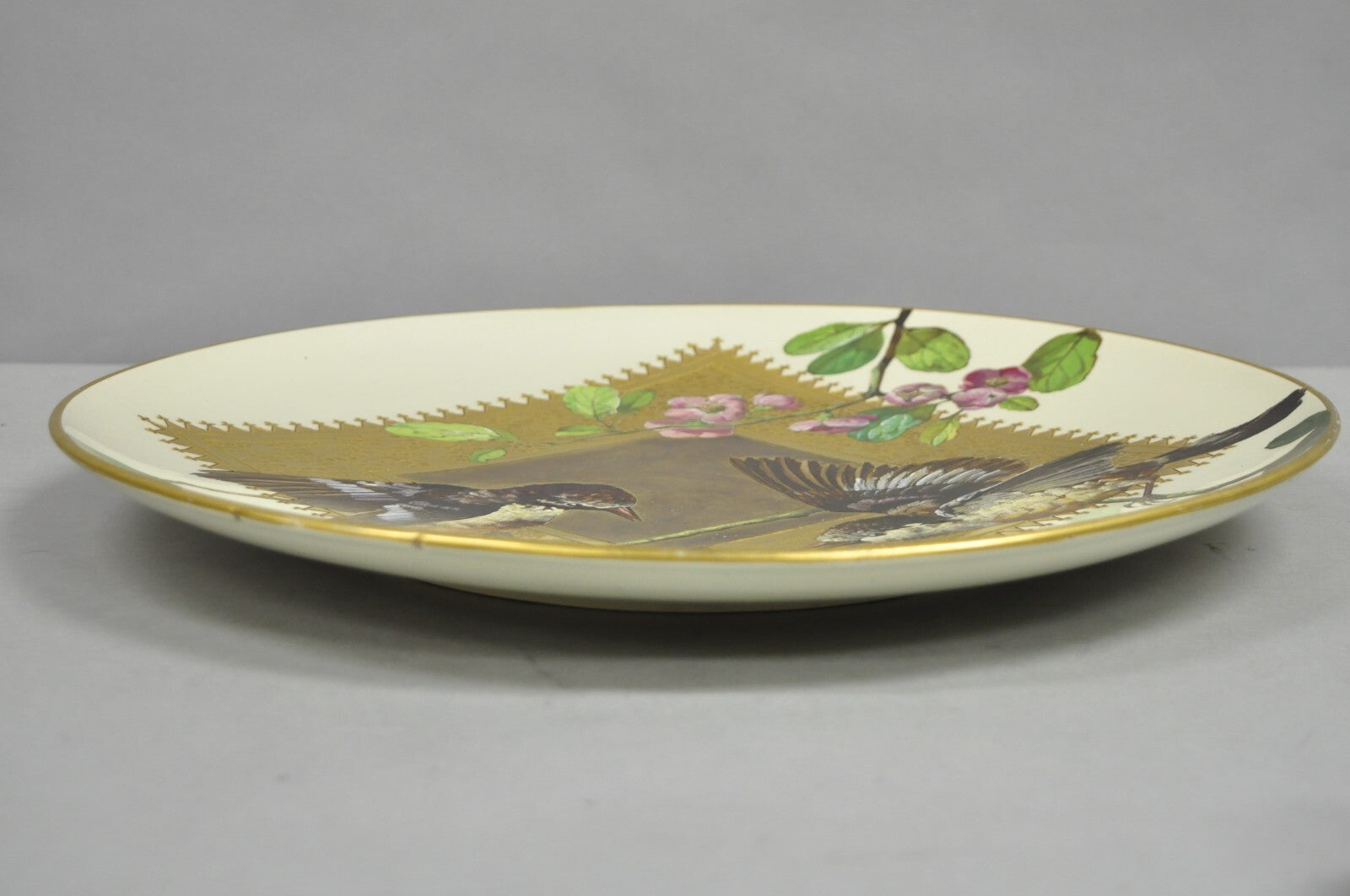 Antique Montereau B&Cie Faience French Porcelain Hand Painted Bird Charger Plate