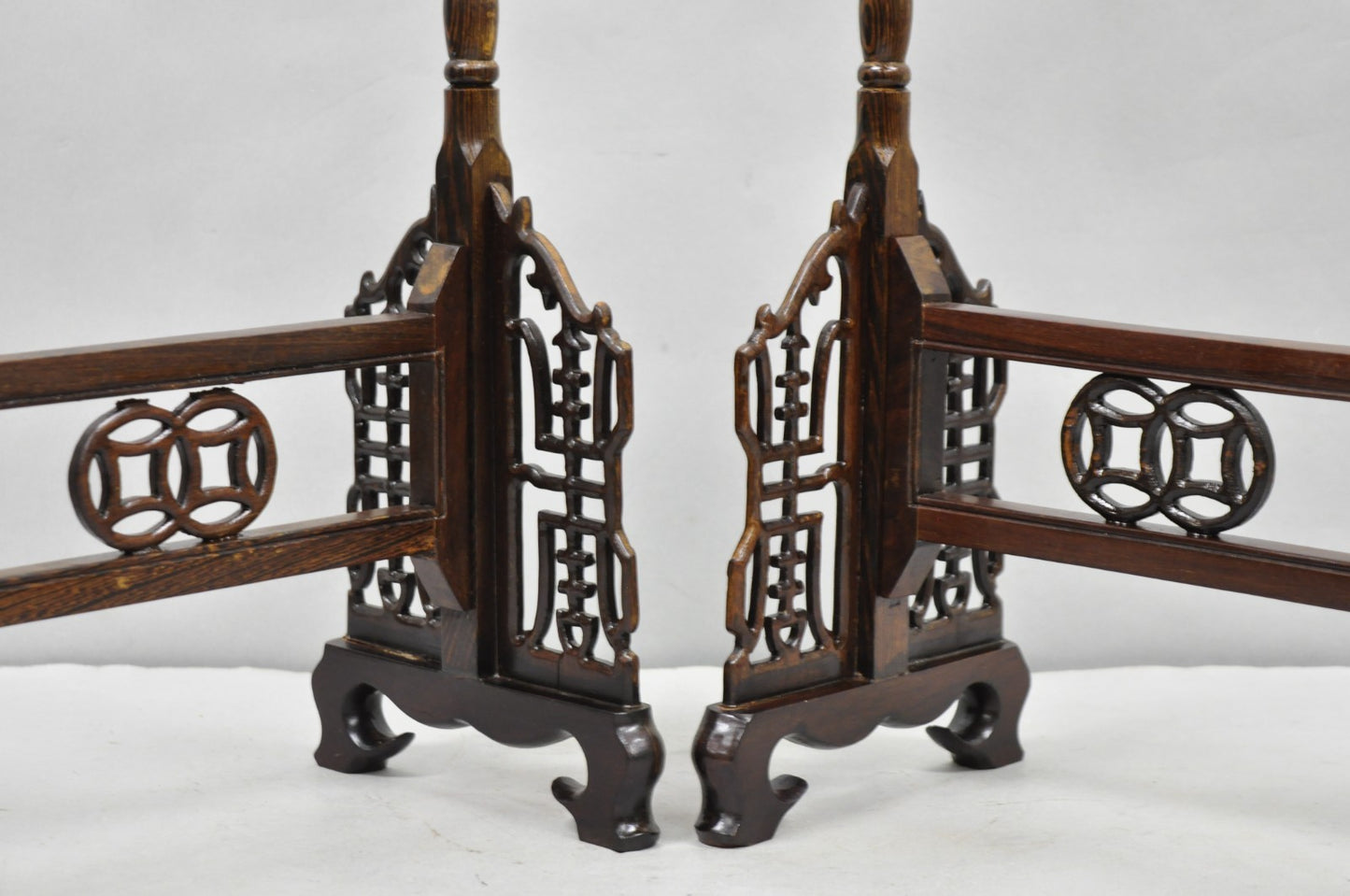 Chinese Carved Dragon Calligraphy Brush Pen Holder Rosewood Stand - a Pair