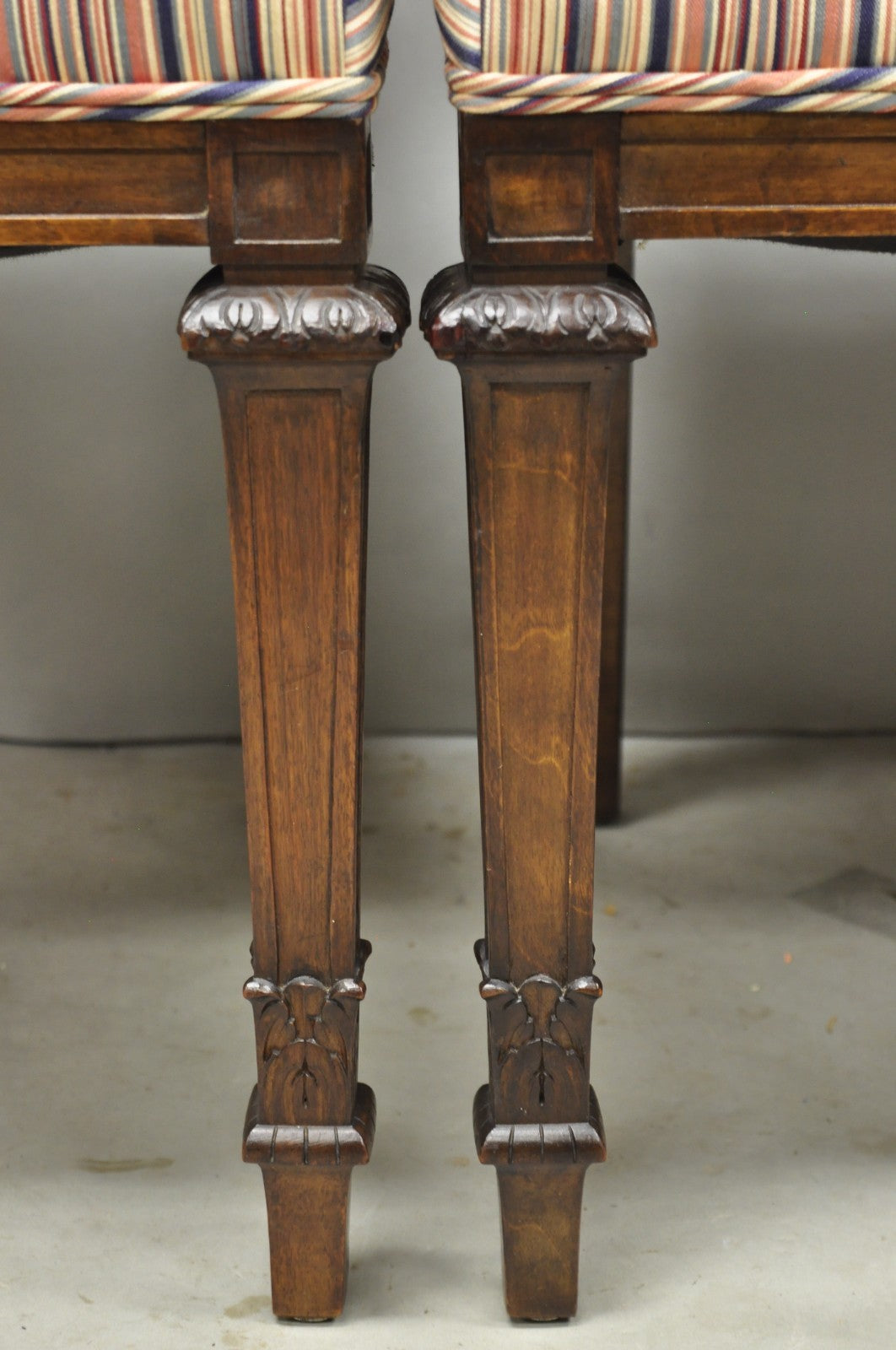 Vintage French Country Provincial Style Carved Walnut Dining Side Chair Set of 4