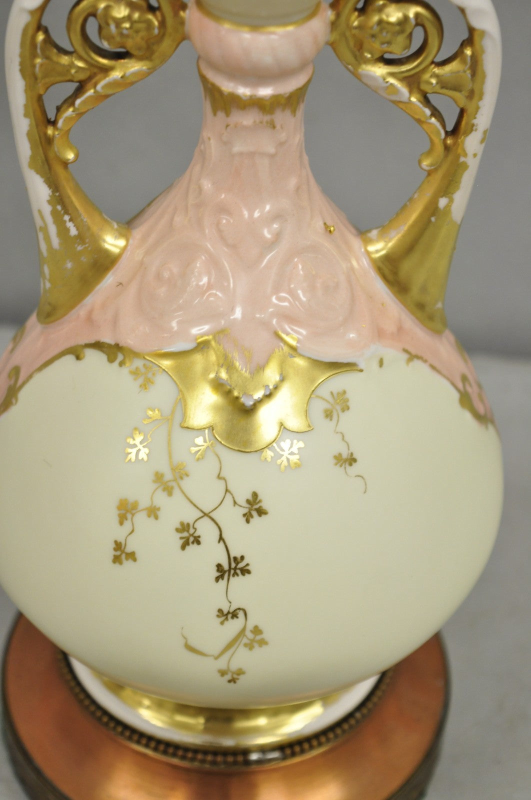 Antique Victorian Austrian Porcelain Pink Gold Gilt Small Boudoir Table Lamp
