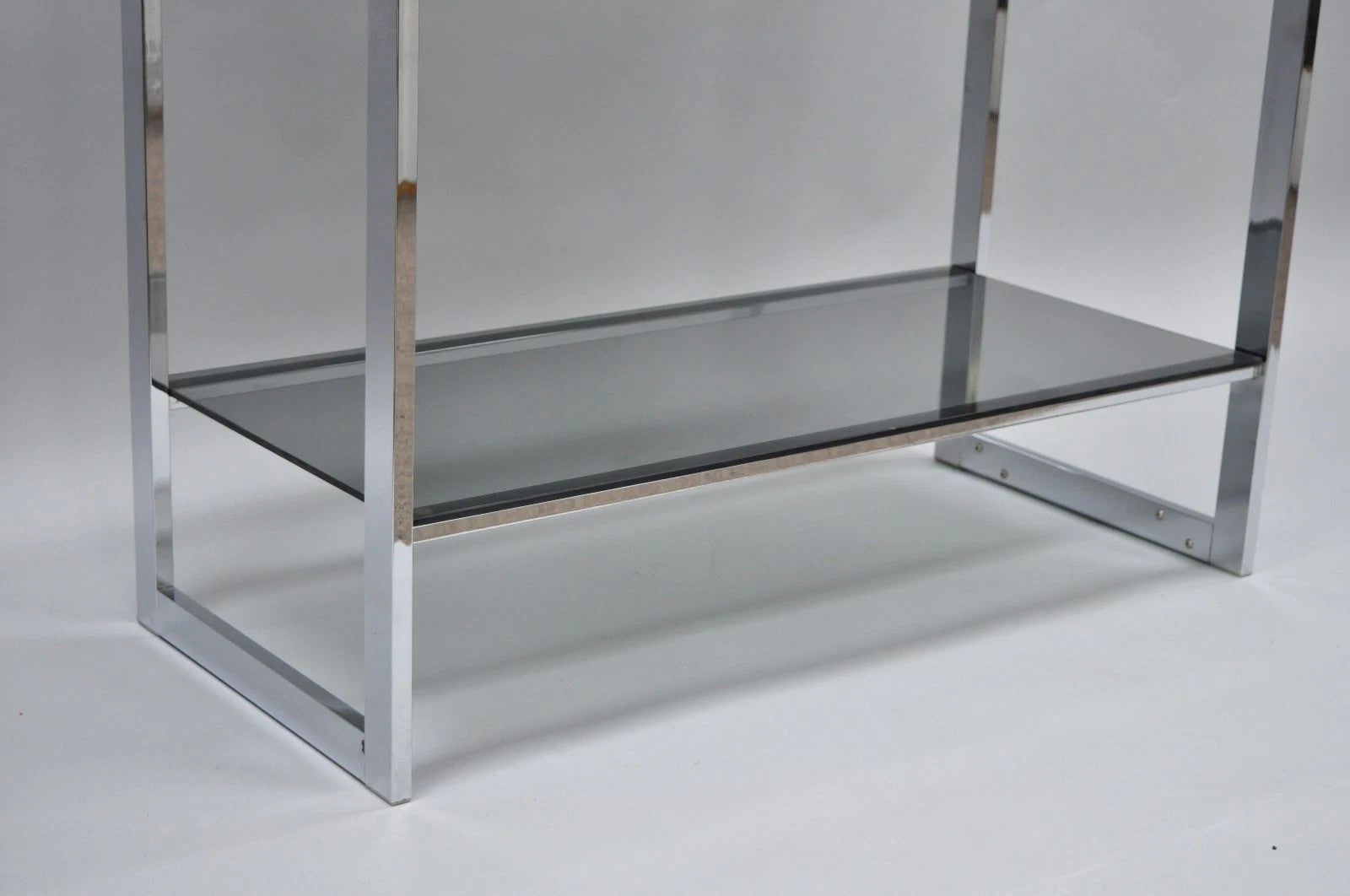 Mid Century Modern Baughman Style Chrome Smoked Glass Etagere Bookcase Shelf