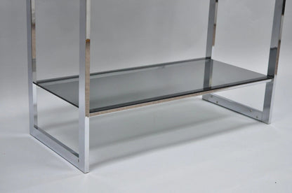 Mid Century Modern Baughman Style Chrome Smoked Glass Etagere Bookcase Shelf
