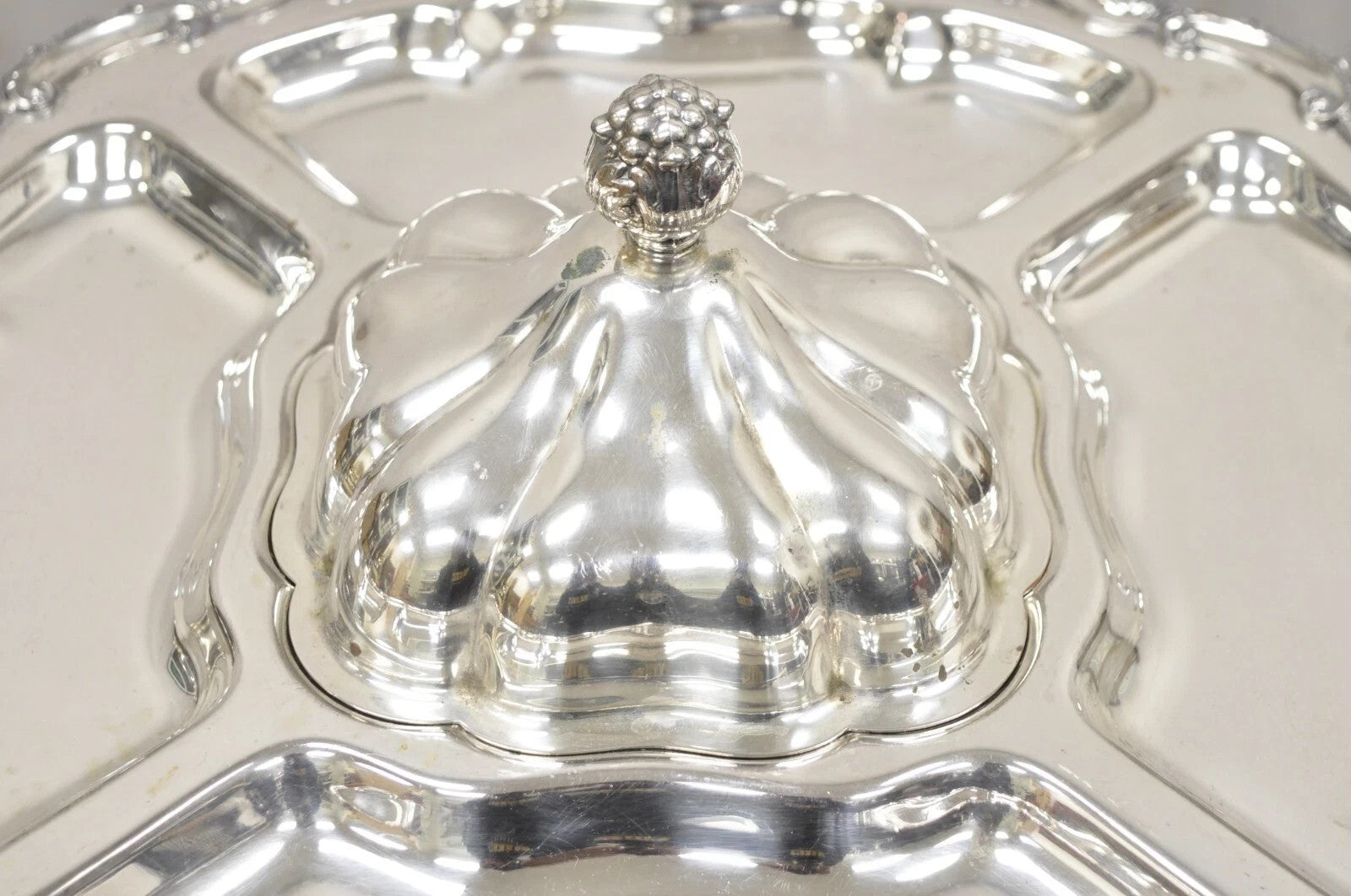 Vintage English Victorian Silver Plated Revolving Vegetable Serving Platter Tray