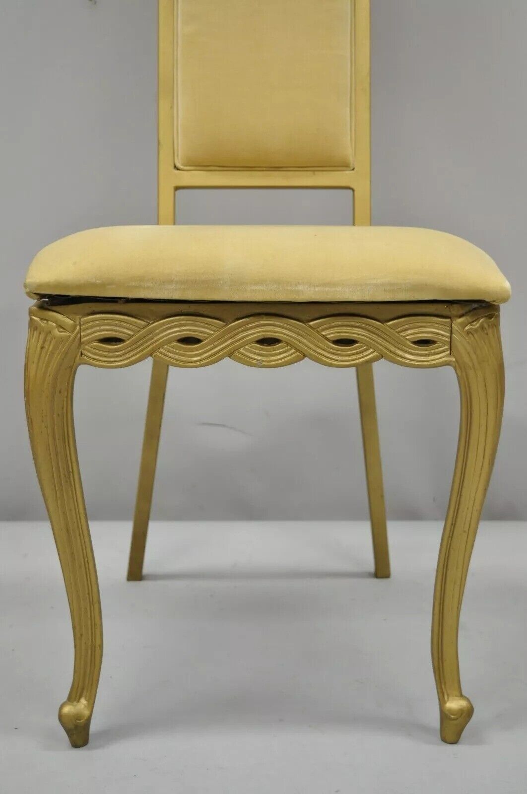 Vintage Kessler French Hollywood Regency Style Cast Metal Tall Back Side Chair