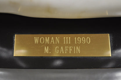 Morton Gaffin "Woman III" Modernist Carved White Alabaster Nude Bust Sculpture