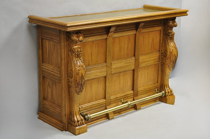 Pulaski Keepsake Collection Oak Wood Bar with Griffins and 2 Swivel Bar Stools
