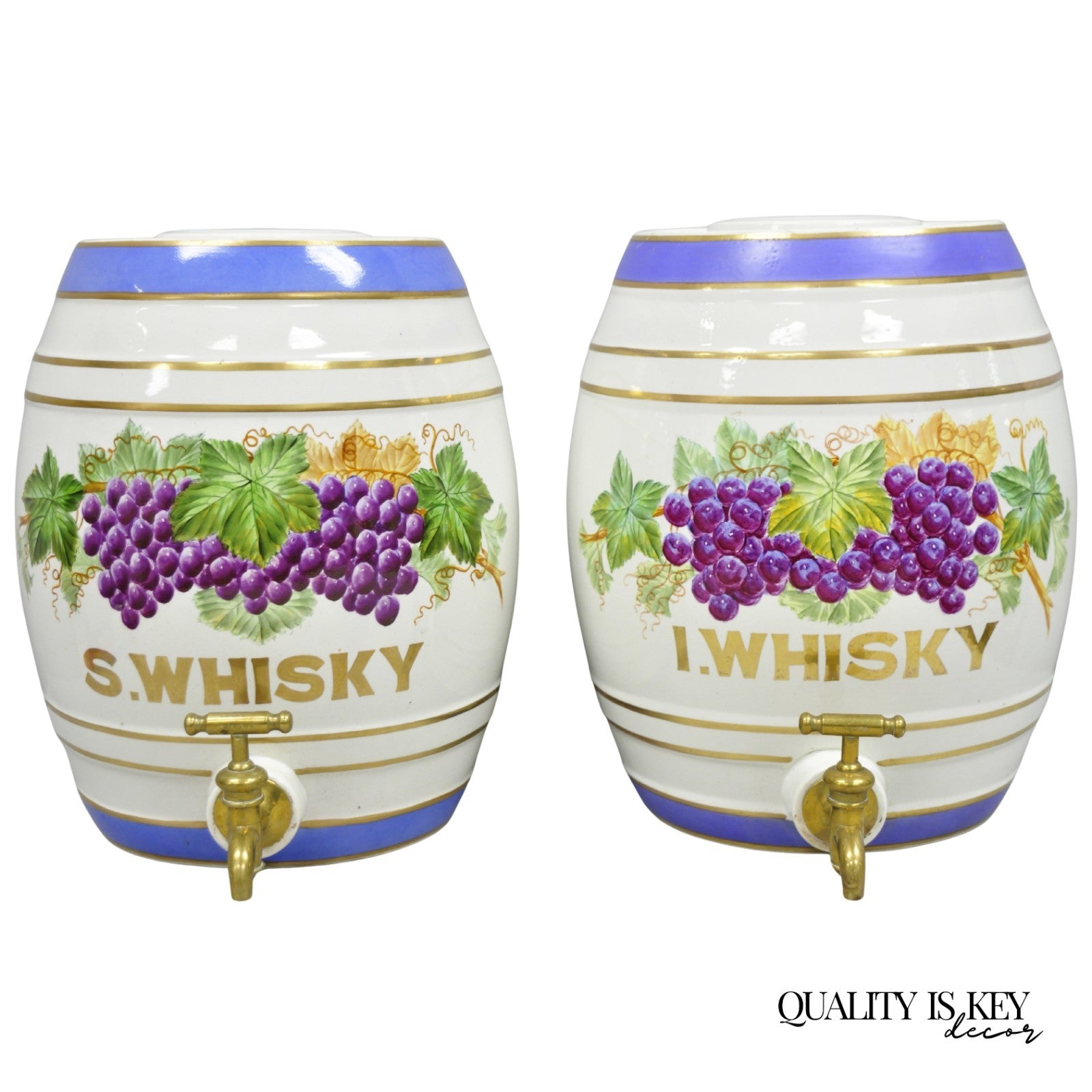 Antique Loftus London English Victorian Porcelain Spirits Whisky Barrels - Pair