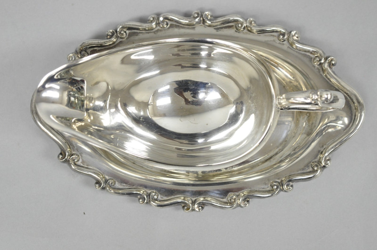 Vintage FB Rogers Silver Plated Victorian Gravy Sauce Boat w/ Attached Dish