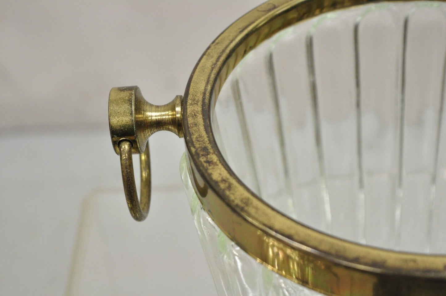Vintage Hollywood Regency Brass & Glass Champagne Wine Chiller Ice Bucket