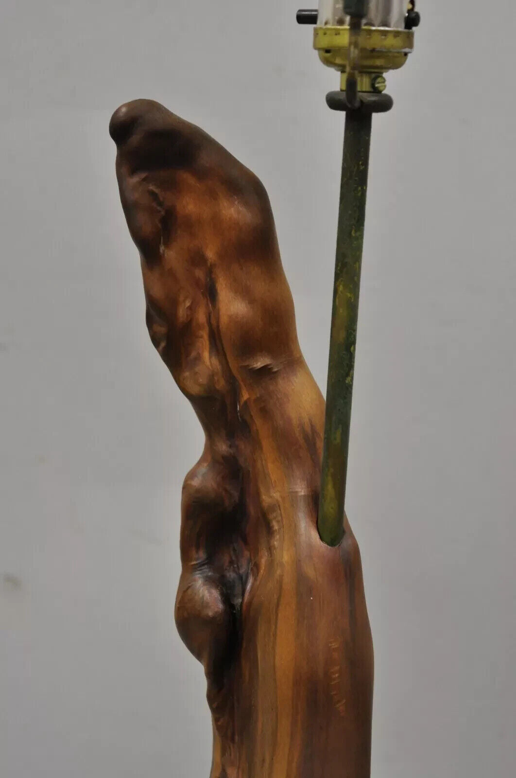 Vintage Mid Century Modern Burl Wood Tiki Jungle Room Large Table Lamp
