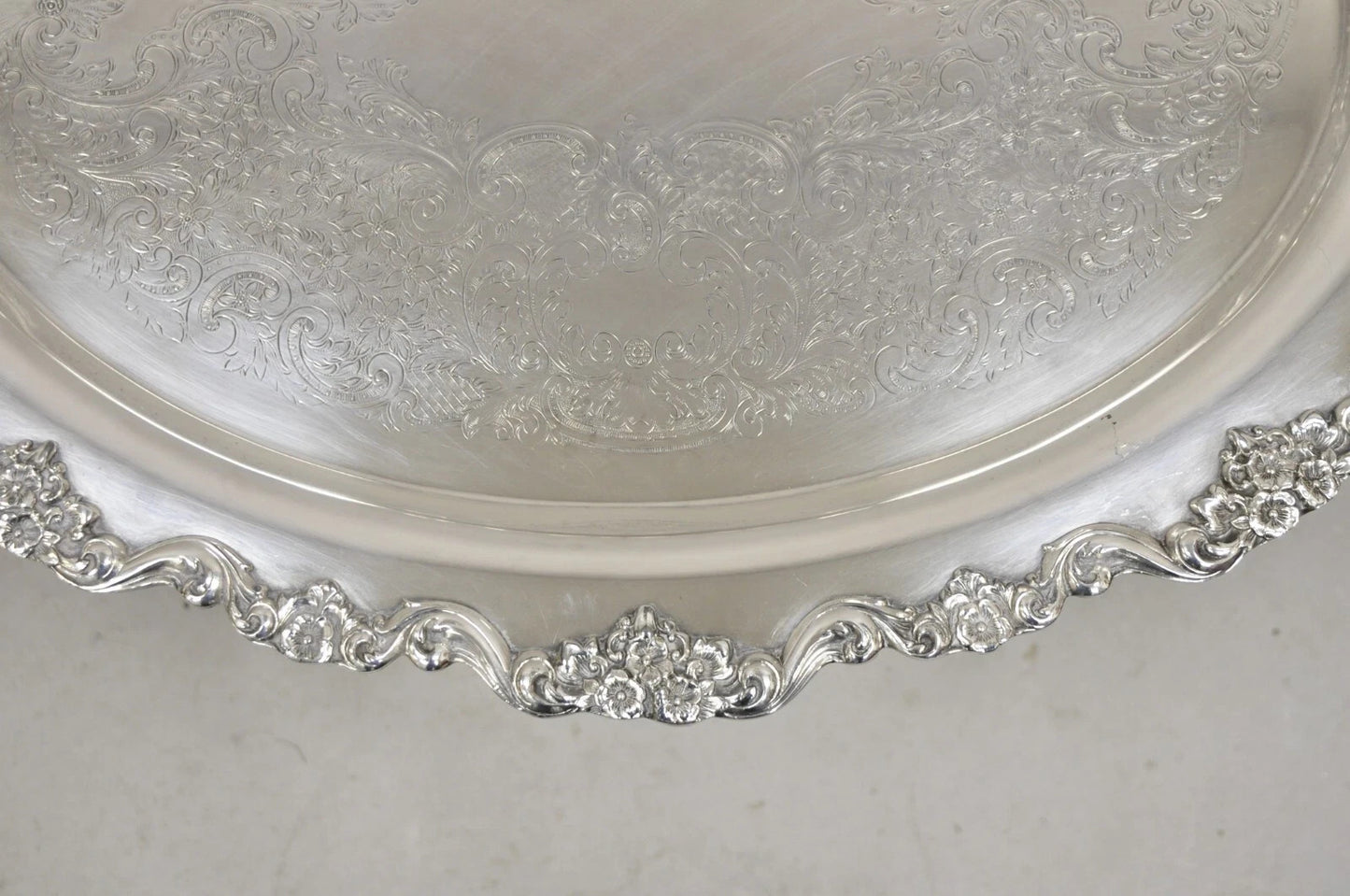 Vintage Poole 400 Lancaster Rose Large Silver Plated Serving Platter Bar Tray