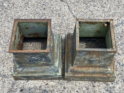 Vintage Neoclassical Style Green Cast Iron Garden Planter Urn Pedestal Base Pair