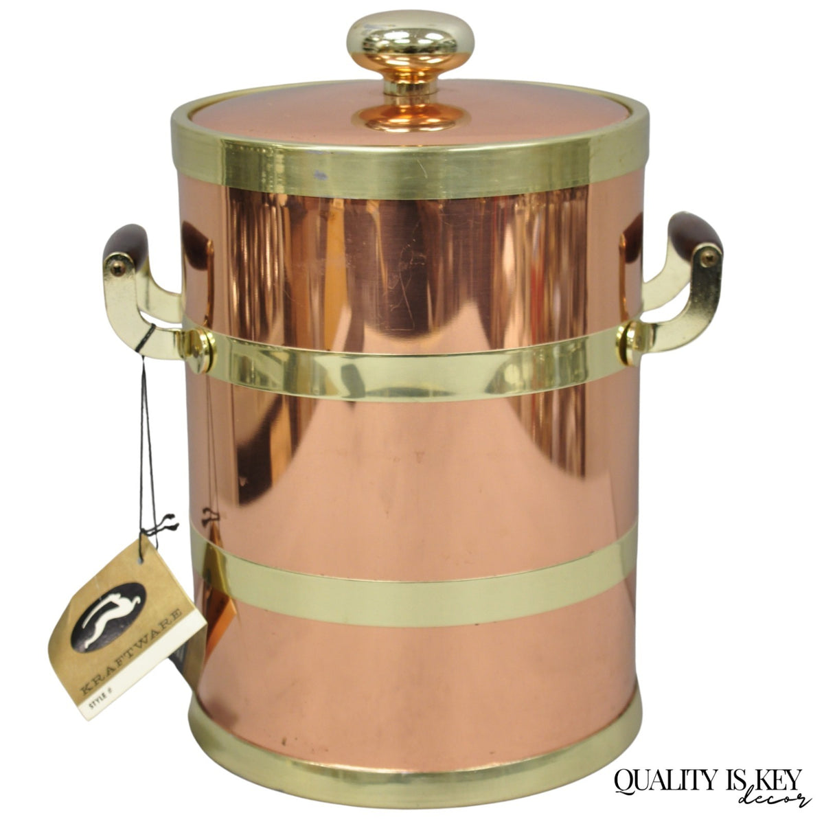 Vintage Kraftware NYC Mid Century Modern Copper And Brass Covered Bar Ice Bucket