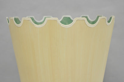 Vintage Italian Hollywood Regency Tole Metal Cream & Green Painted Wastebasket