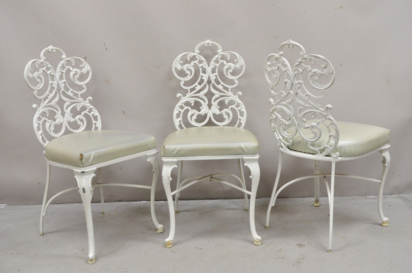 Vintage Art Nouveau Style Cast Aluminum Sunroom Patio Dining Chairs - Set of 3