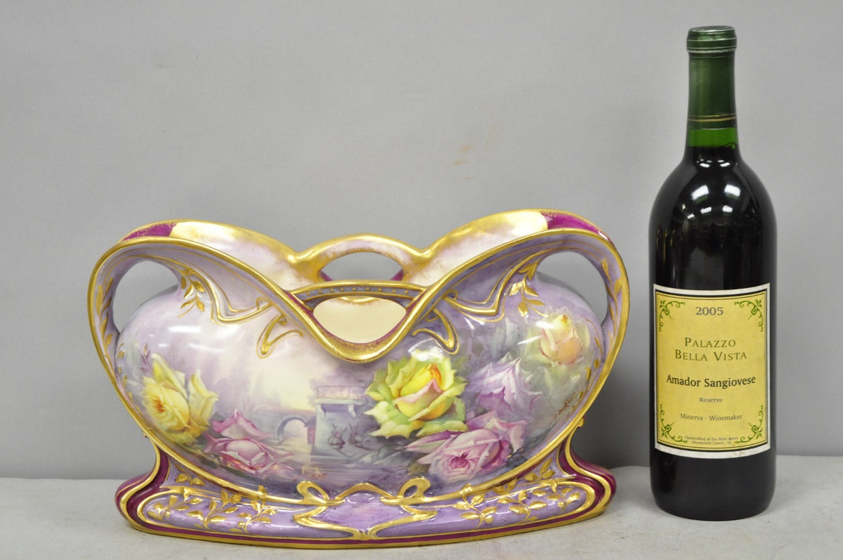 Antique Franz Anton Mehlem Royal Bonn Germany Art Nouveau Purple Jardinière Vase