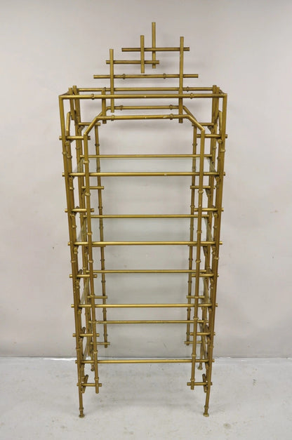 Hollywood Regency Faux Bamboo Chinese Chippendale Pagoda Gold Etagere Bookcase