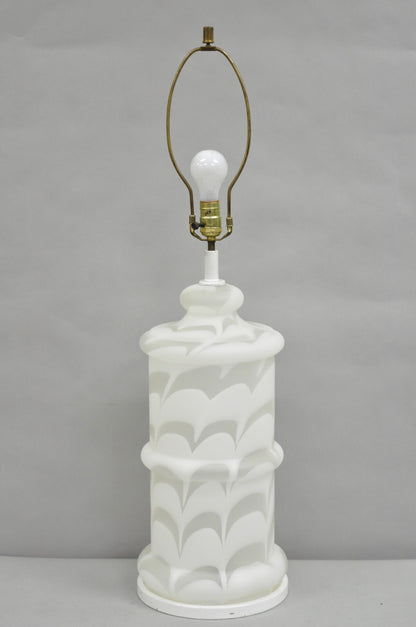 Vintage Murano Mazzega Style White Frosted Swirl Glass Large Table Lamp