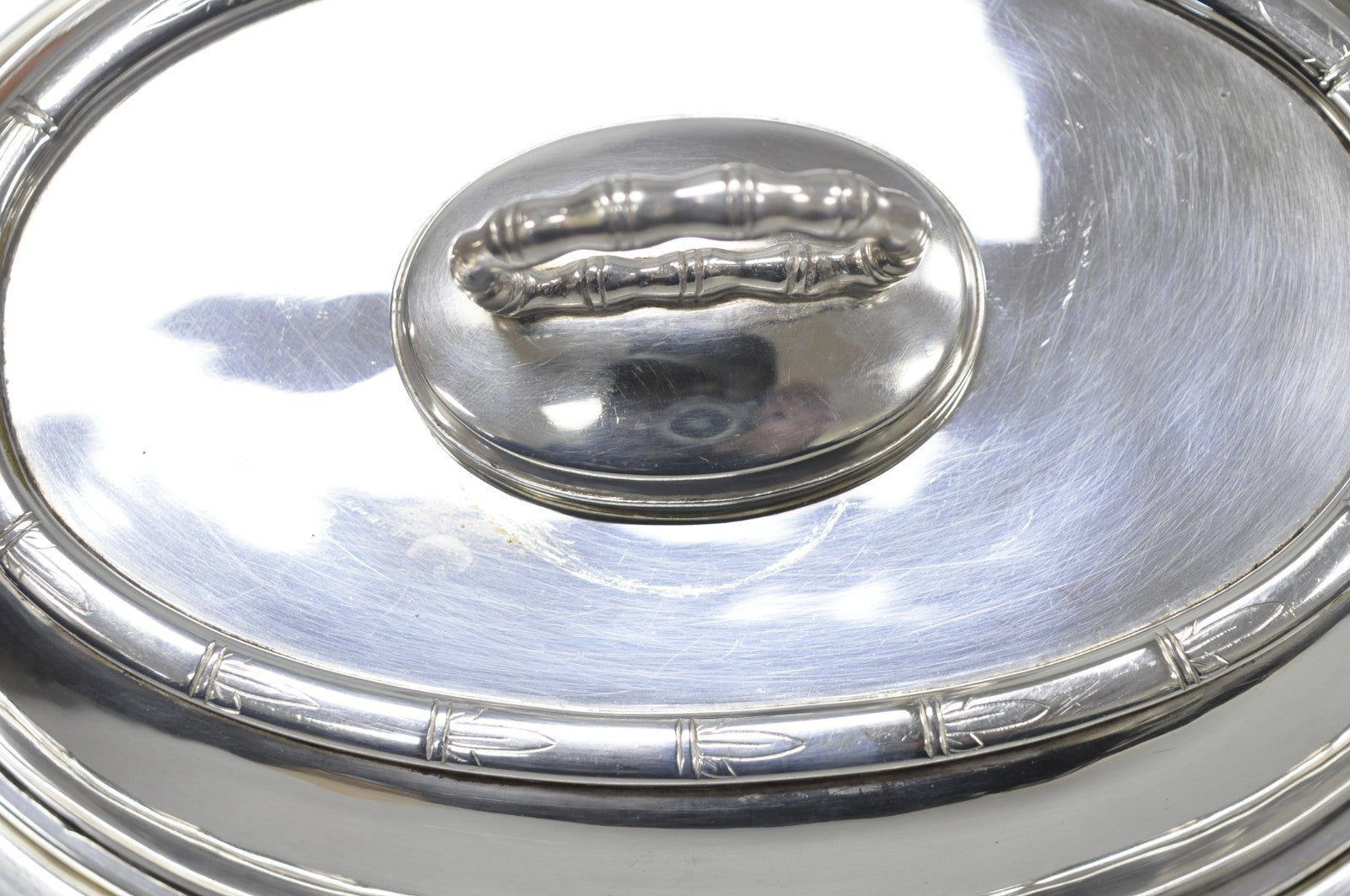 Vintage Hollywood Regency Silver Plated Faux Bamboo Oval Vegetable Serving Dish