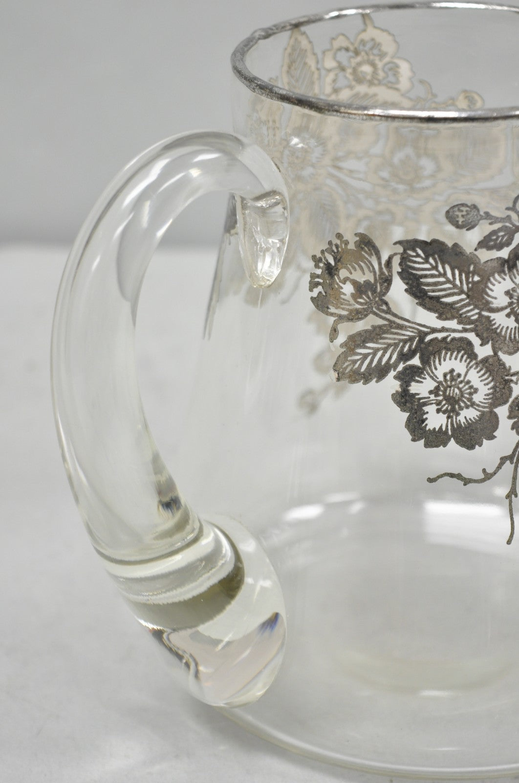 Vintage Art Nouveau Floral Sterling Silver Overlay Crystal Glass Water Pitcher