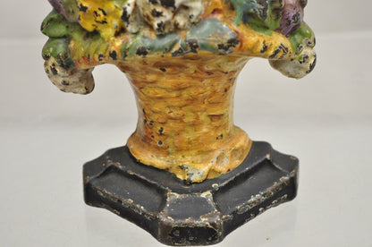 Antique Victorian Cast Iron Figural Floral Bouquet Basket Painted Door Stop