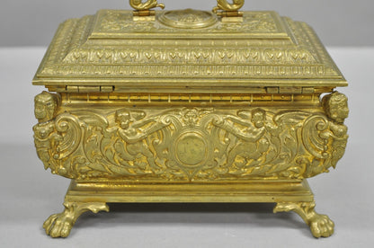 Antique French Renaissance Figural Bronze Casket Jewelry Box with Cherubs