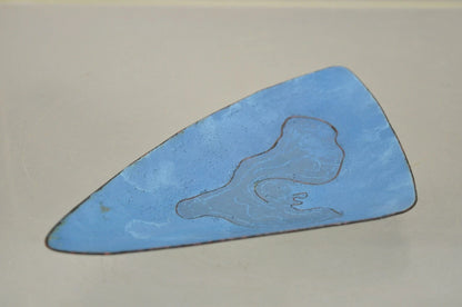 Vintage Mid Century Modern Blue Porcelain Enamel Copper 8" Triangle Trinket Dish