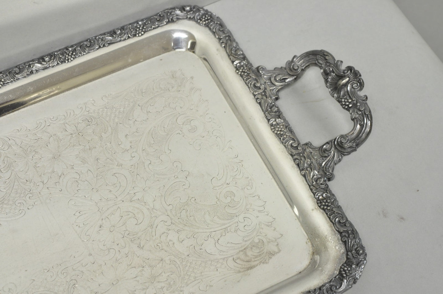 Vintage English Victorian Silver Plated Copper Narrow Serving Platter Bar Tray