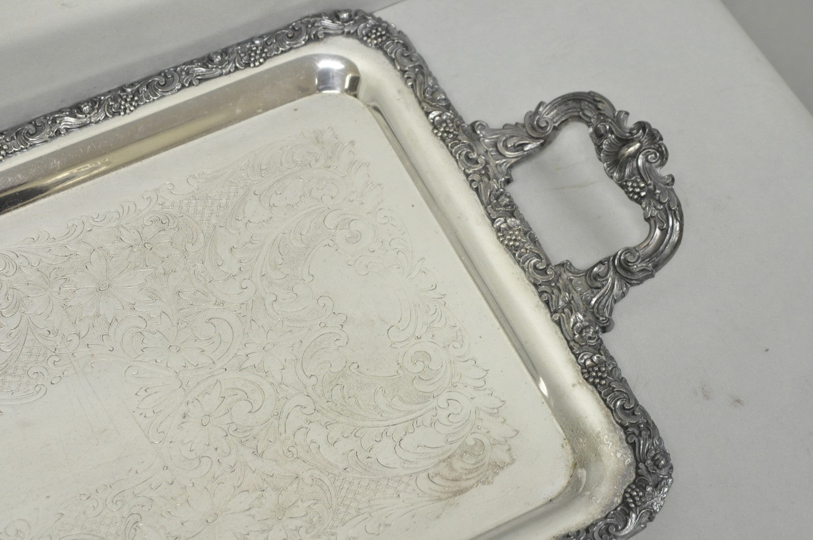 Vintage English Victorian Silver Plated Copper Narrow Serving Platter Bar Tray