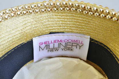 Shellie McDowell Millinery Gold Beaded Jeweled Gem Ladies Church Derby Crown Hat