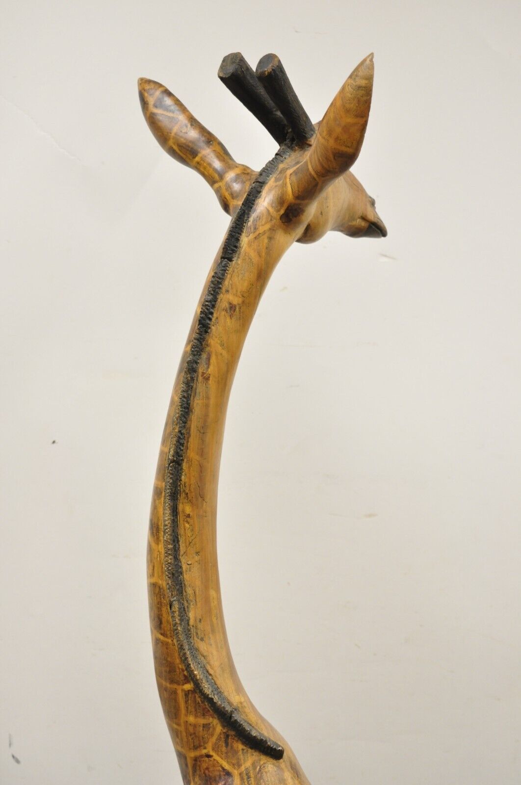 Vintage Solid Carved Wood 72” Tall African Safari Giraffe Statue Sculpture