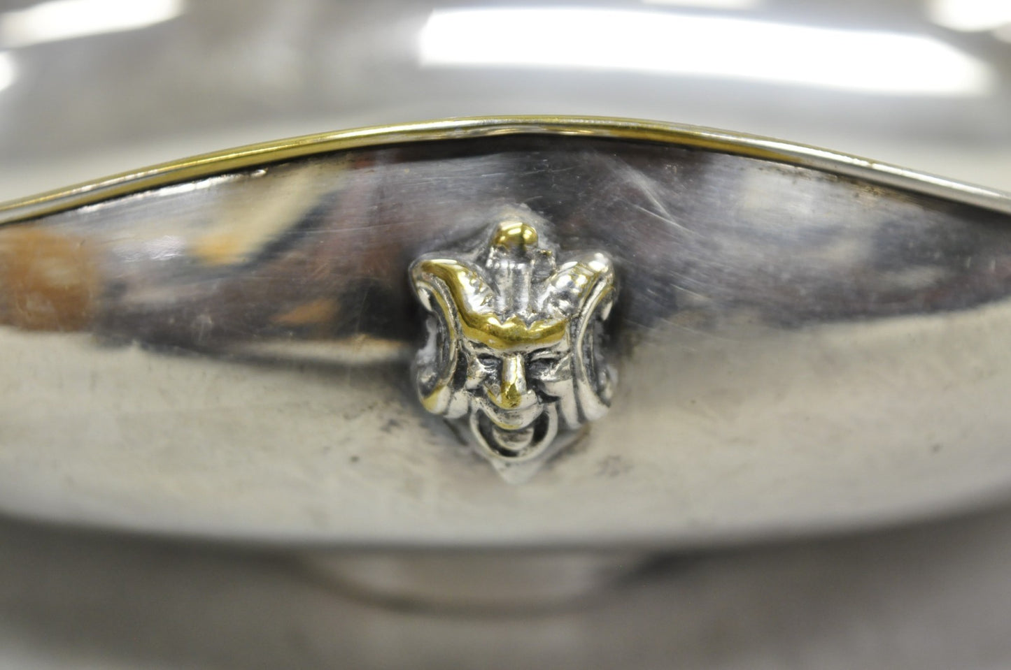 Vintage Regency Style Italian ARG 1000 Silver Plated Compote Fruit Bowl w/ Faces