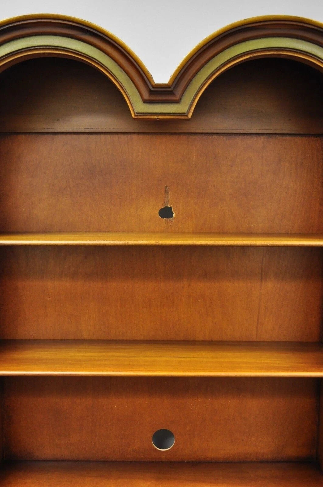 Antique English Adams Style Hand Painted Double Bonnet Bookcase Secretary Desk