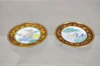 Vintage Chinese Brass Enamel Cloisonne Small Trinket Dish Set Brown - Set of 2