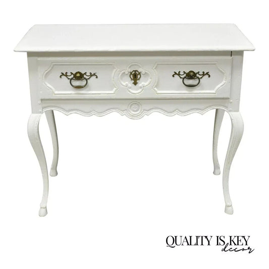 Vintage Baker French Country Regency Hoof Foot White One Drawer Console Table