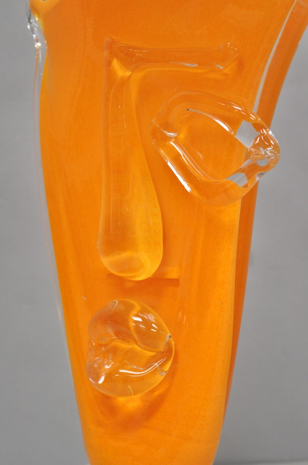 Ion Tamaian Postmodern Orange Blown Art Glass 20" Large Abstract Face Sculpture