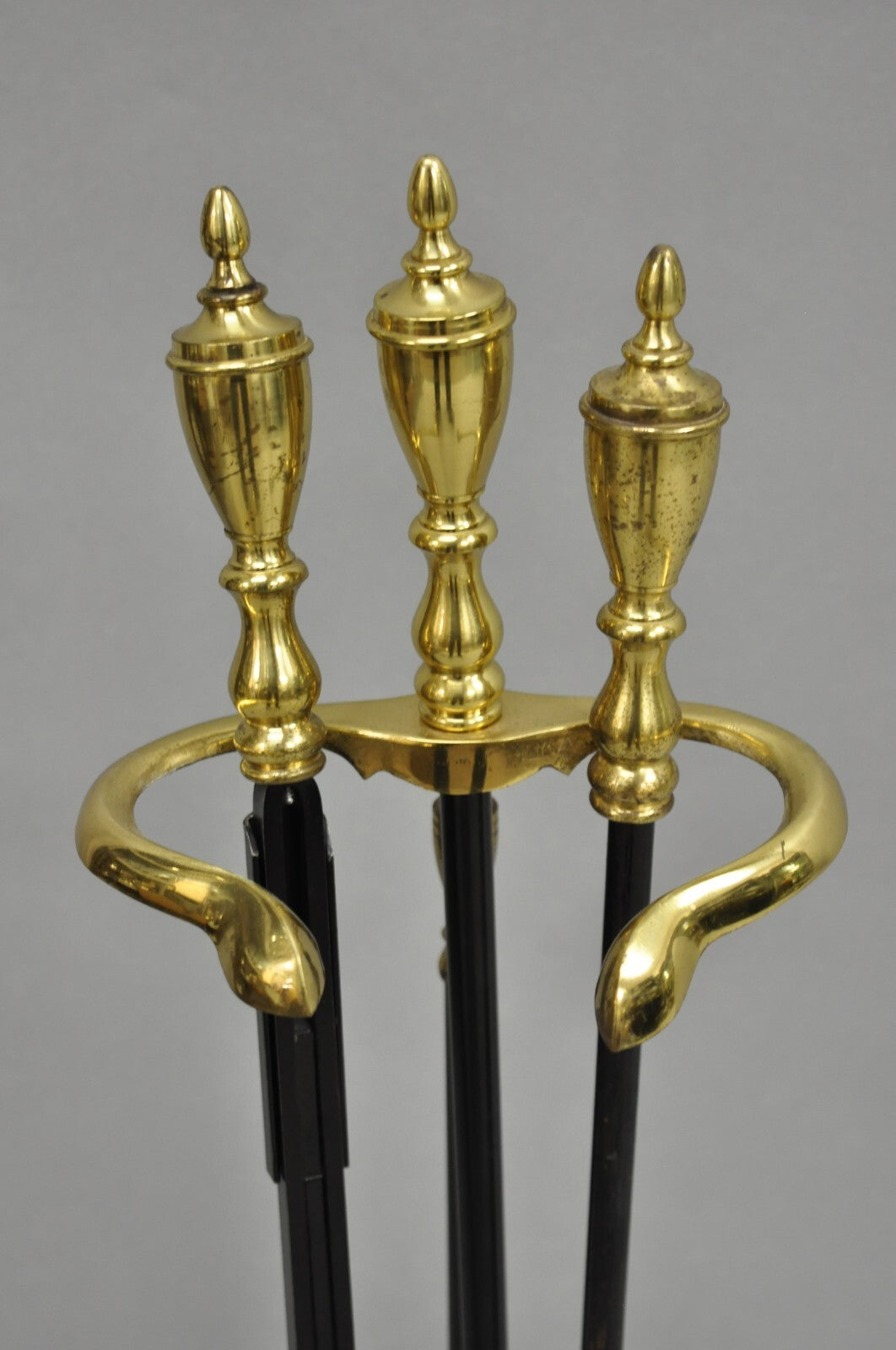 Vintage Federal Style Brass Urn Finial Cast Iron Fireplace Tool Set - 4 Pc Set
