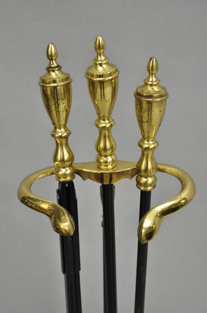 Vintage Federal Style Brass Urn Finial Cast Iron Fireplace Tool Set - 4 Pc Set