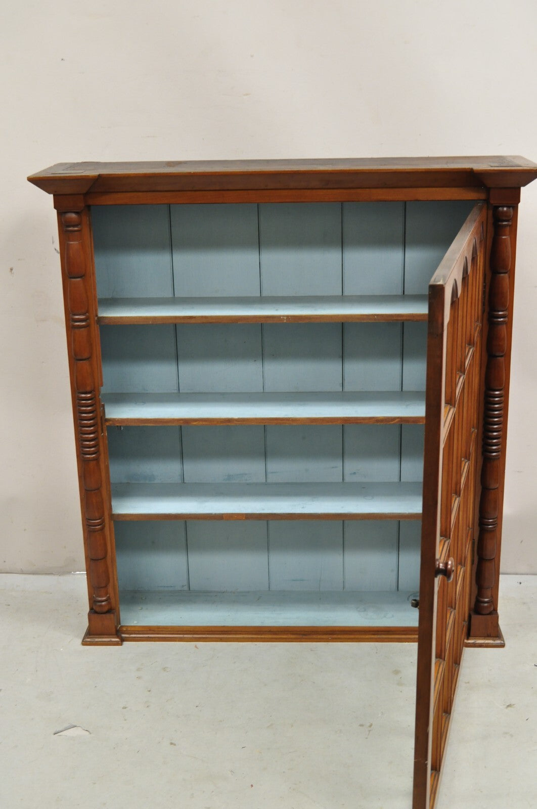 Antique American Colonial Cherry Wood Wavy Glass Door China Cabinet Hutch