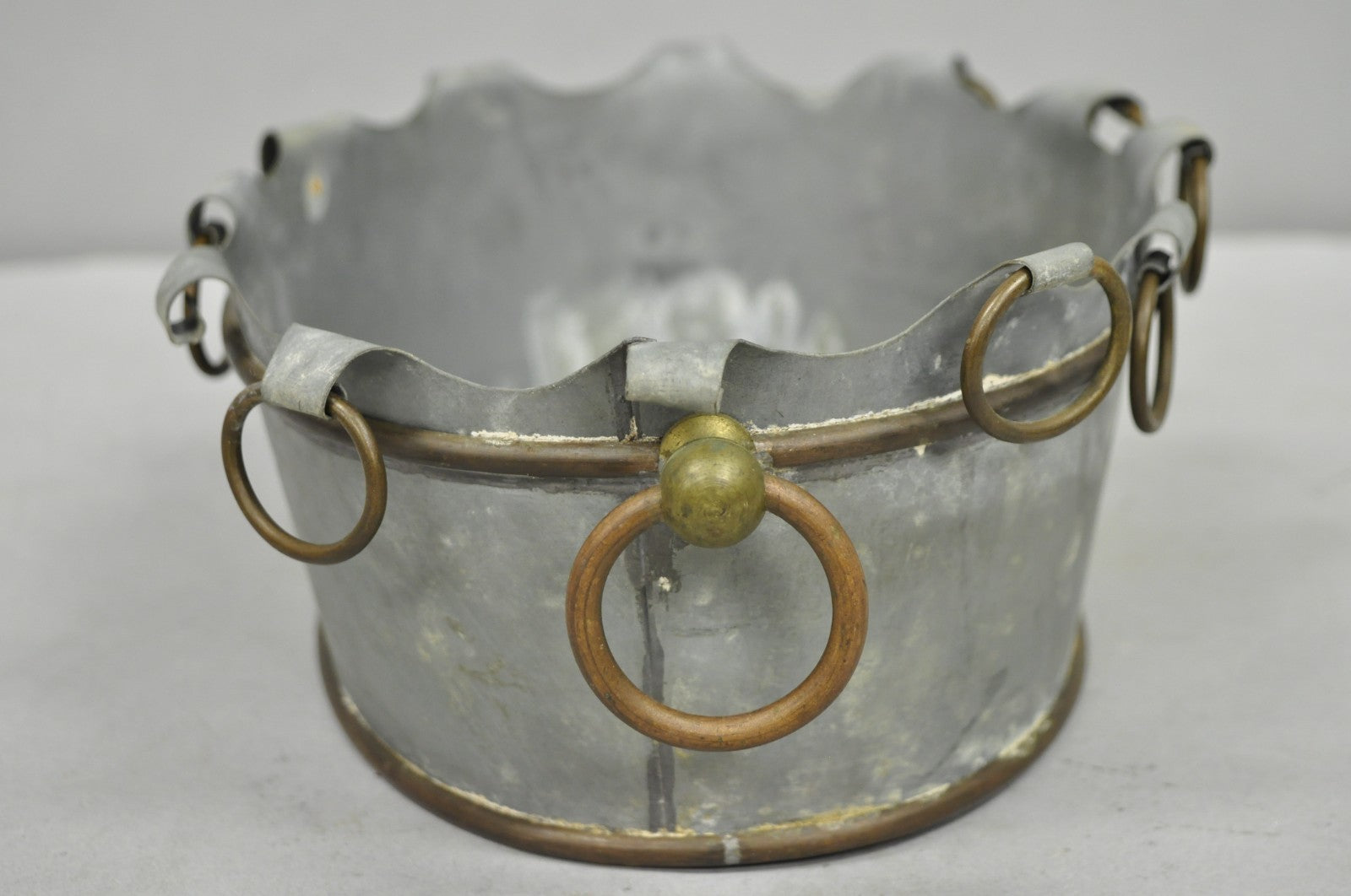 Vintage French Country Tole Zinc Metal Cachepot Planter Pot Made in Portugal
