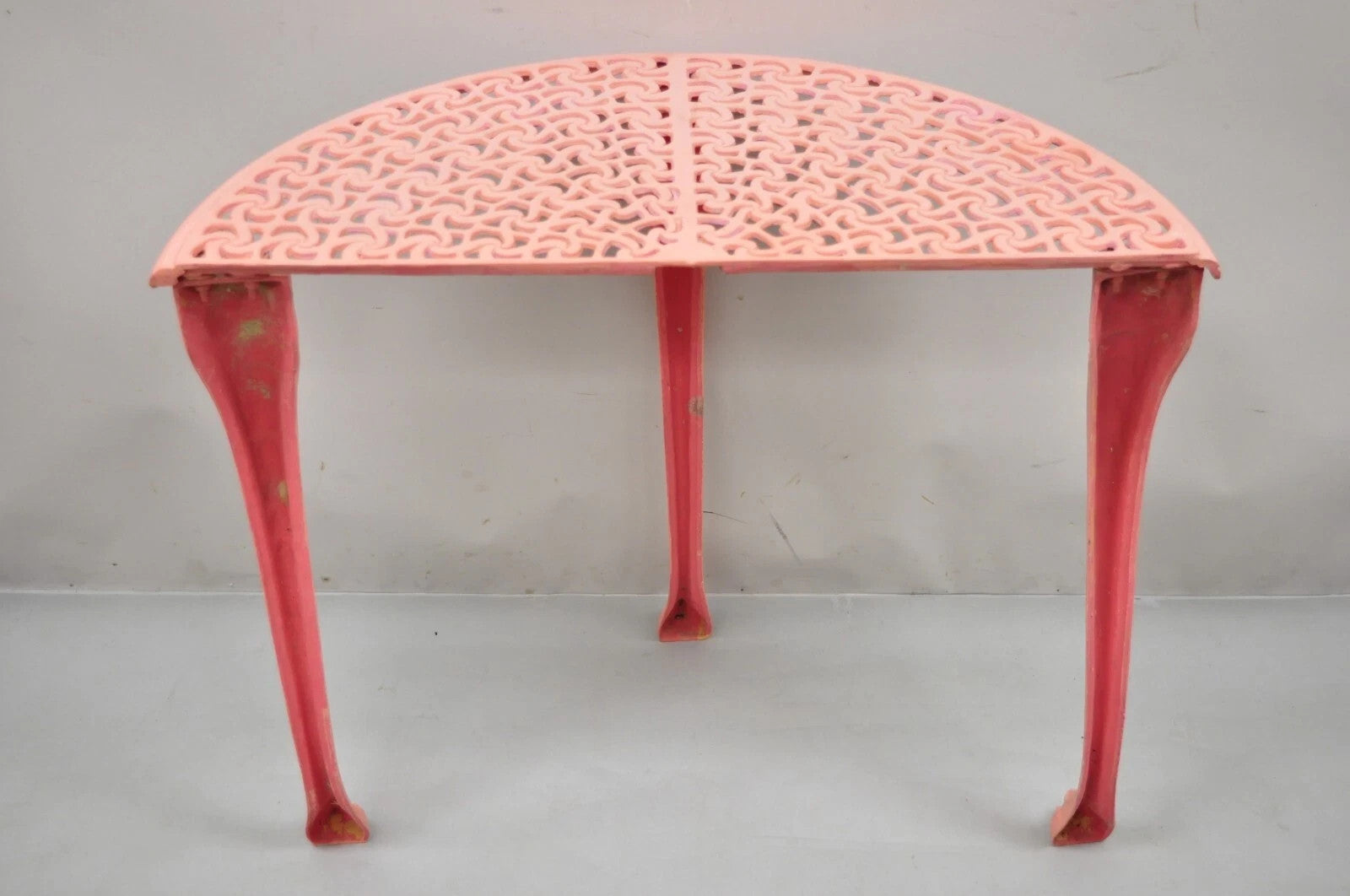 Vintage Italian Neoclassical Style Cast Aluminum Pink Demilune Console Table